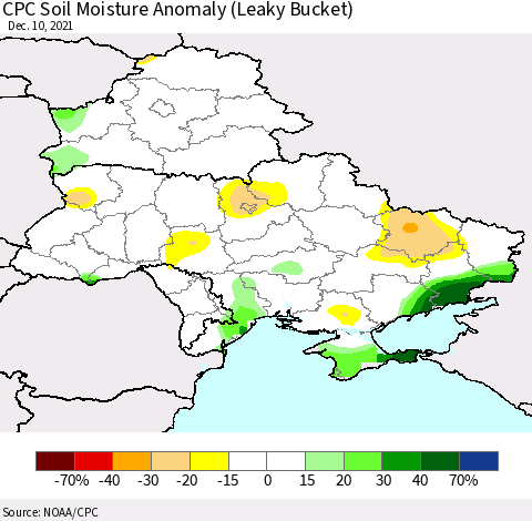Ukraine, Moldova and Belarus CPC Soil Moisture Anomaly (Leaky Bucket) Thematic Map For 12/6/2021 - 12/10/2021