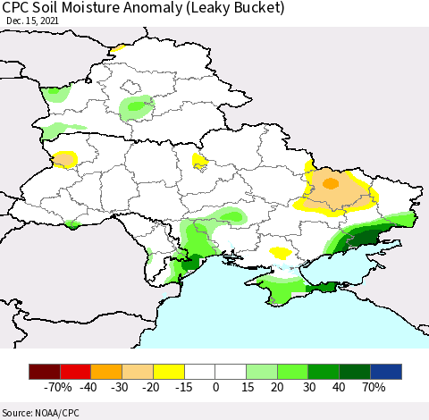 Ukraine, Moldova and Belarus CPC Soil Moisture Anomaly (Leaky Bucket) Thematic Map For 12/11/2021 - 12/15/2021