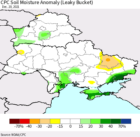 Ukraine, Moldova and Belarus CPC Soil Moisture Anomaly (Leaky Bucket) Thematic Map For 12/16/2021 - 12/20/2021