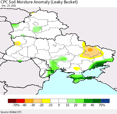 Ukraine, Moldova and Belarus CPC Soil Moisture Anomaly (Leaky Bucket) Thematic Map For 12/21/2021 - 12/25/2021