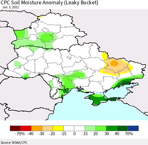 Ukraine, Moldova and Belarus CPC Soil Moisture Anomaly (Leaky Bucket) Thematic Map For 1/1/2022 - 1/5/2022