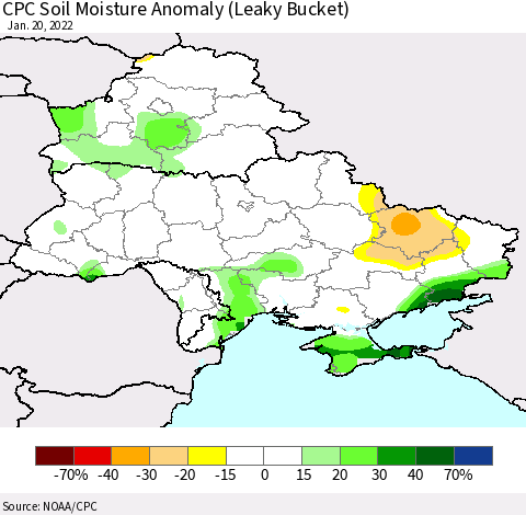 Ukraine, Moldova and Belarus CPC Soil Moisture Anomaly (Leaky Bucket) Thematic Map For 1/16/2022 - 1/20/2022