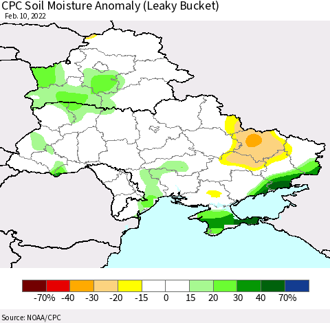 Ukraine, Moldova and Belarus CPC Soil Moisture Anomaly (Leaky Bucket) Thematic Map For 2/6/2022 - 2/10/2022