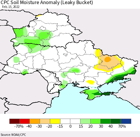 Ukraine, Moldova and Belarus CPC Soil Moisture Anomaly (Leaky Bucket) Thematic Map For 2/11/2022 - 2/15/2022