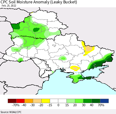 Ukraine, Moldova and Belarus CPC Soil Moisture Anomaly (Leaky Bucket) Thematic Map For 2/21/2022 - 2/25/2022