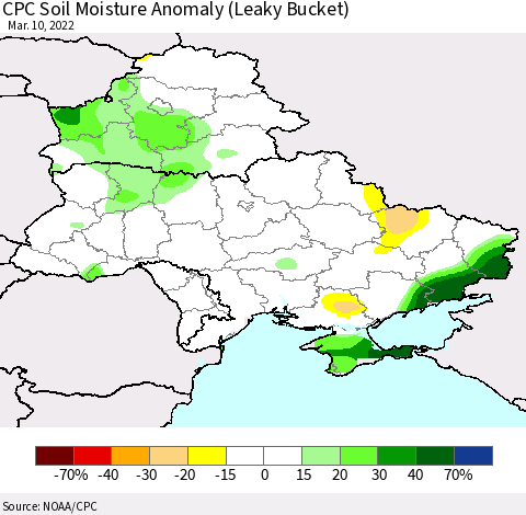 Ukraine, Moldova and Belarus CPC Soil Moisture Anomaly (Leaky Bucket) Thematic Map For 3/6/2022 - 3/10/2022