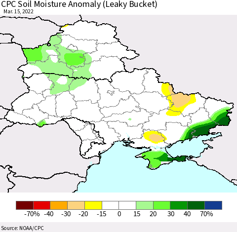 Ukraine, Moldova and Belarus CPC Soil Moisture Anomaly (Leaky Bucket) Thematic Map For 3/11/2022 - 3/15/2022