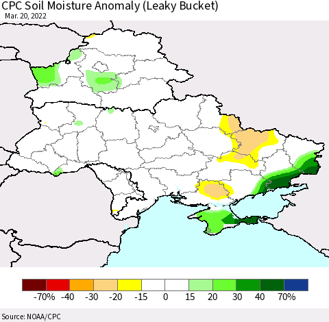Ukraine, Moldova and Belarus CPC Soil Moisture Anomaly (Leaky Bucket) Thematic Map For 3/16/2022 - 3/20/2022