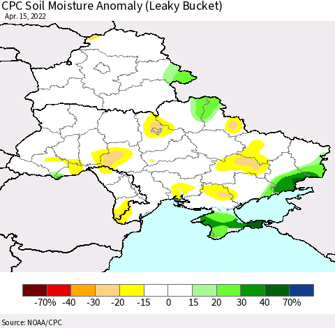 Ukraine, Moldova and Belarus CPC Soil Moisture Anomaly (Leaky Bucket) Thematic Map For 4/11/2022 - 4/15/2022