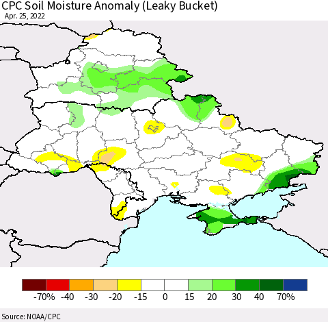 Ukraine, Moldova and Belarus CPC Soil Moisture Anomaly (Leaky Bucket) Thematic Map For 4/21/2022 - 4/25/2022
