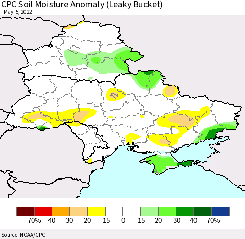 Ukraine, Moldova and Belarus CPC Soil Moisture Anomaly (Leaky Bucket) Thematic Map For 5/1/2022 - 5/5/2022