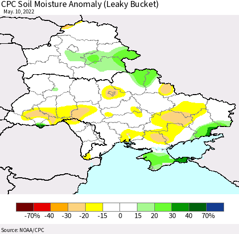 Ukraine, Moldova and Belarus CPC Soil Moisture Anomaly (Leaky Bucket) Thematic Map For 5/6/2022 - 5/10/2022