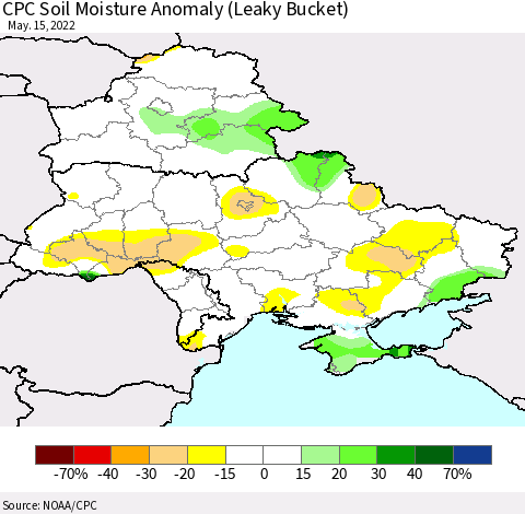 Ukraine, Moldova and Belarus CPC Soil Moisture Anomaly (Leaky Bucket) Thematic Map For 5/11/2022 - 5/15/2022