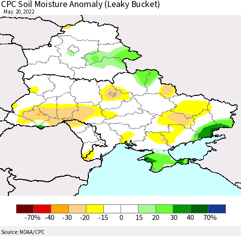Ukraine, Moldova and Belarus CPC Soil Moisture Anomaly (Leaky Bucket) Thematic Map For 5/16/2022 - 5/20/2022