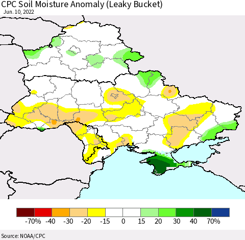 Ukraine, Moldova and Belarus CPC Soil Moisture Anomaly (Leaky Bucket) Thematic Map For 6/6/2022 - 6/10/2022