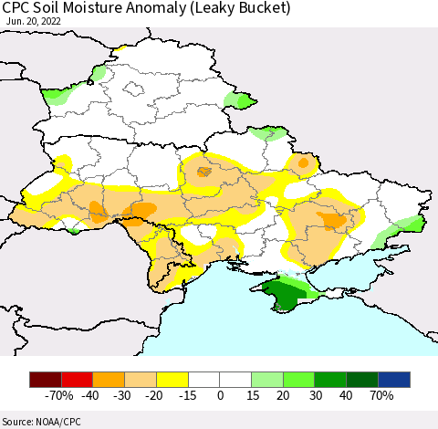 Ukraine, Moldova and Belarus CPC Soil Moisture Anomaly (Leaky Bucket) Thematic Map For 6/16/2022 - 6/20/2022