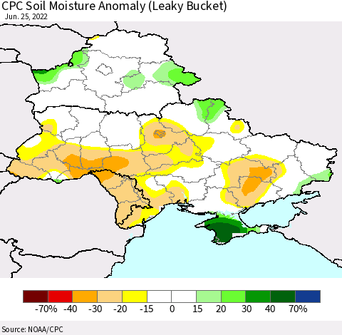 Ukraine, Moldova and Belarus CPC Soil Moisture Anomaly (Leaky Bucket) Thematic Map For 6/21/2022 - 6/25/2022