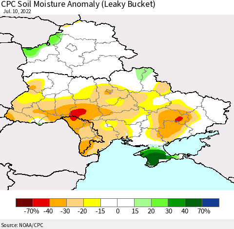 Ukraine, Moldova and Belarus CPC Soil Moisture Anomaly (Leaky Bucket) Thematic Map For 7/6/2022 - 7/10/2022
