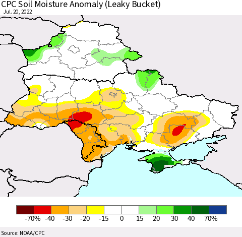 Ukraine, Moldova and Belarus CPC Soil Moisture Anomaly (Leaky Bucket) Thematic Map For 7/16/2022 - 7/20/2022