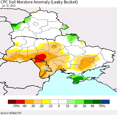 Ukraine, Moldova and Belarus CPC Soil Moisture Anomaly (Leaky Bucket) Thematic Map For 7/26/2022 - 7/31/2022