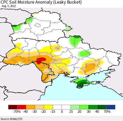 Ukraine, Moldova and Belarus CPC Soil Moisture Anomaly (Leaky Bucket) Thematic Map For 8/1/2022 - 8/5/2022