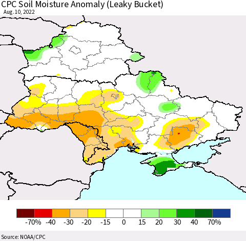Ukraine, Moldova and Belarus CPC Soil Moisture Anomaly (Leaky Bucket) Thematic Map For 8/6/2022 - 8/10/2022