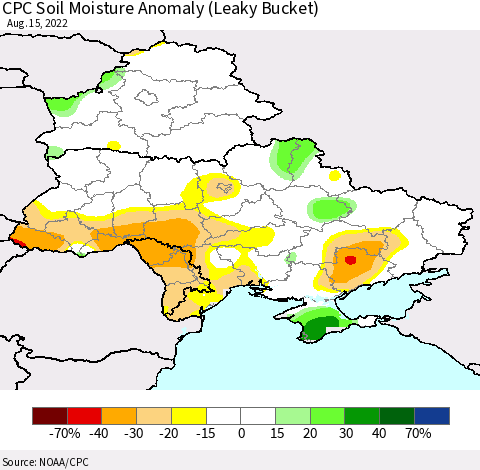 Ukraine, Moldova and Belarus CPC Soil Moisture Anomaly (Leaky Bucket) Thematic Map For 8/11/2022 - 8/15/2022