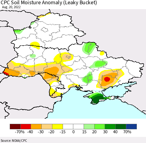 Ukraine, Moldova and Belarus CPC Soil Moisture Anomaly (Leaky Bucket) Thematic Map For 8/16/2022 - 8/20/2022