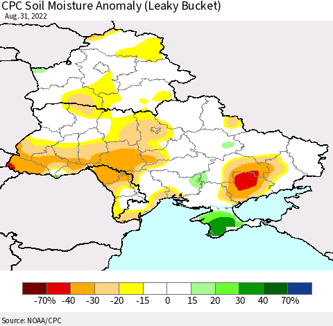 Ukraine, Moldova and Belarus CPC Soil Moisture Anomaly (Leaky Bucket) Thematic Map For 8/26/2022 - 8/31/2022