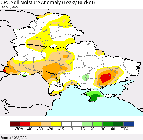 Ukraine, Moldova and Belarus CPC Soil Moisture Anomaly (Leaky Bucket) Thematic Map For 9/1/2022 - 9/5/2022