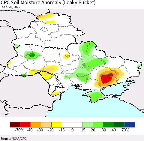 Ukraine, Moldova and Belarus CPC Soil Moisture Anomaly (Leaky Bucket) Thematic Map For 9/16/2022 - 9/20/2022