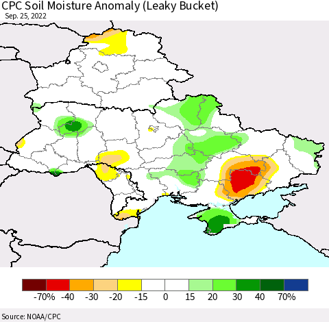 Ukraine, Moldova and Belarus CPC Soil Moisture Anomaly (Leaky Bucket) Thematic Map For 9/21/2022 - 9/25/2022