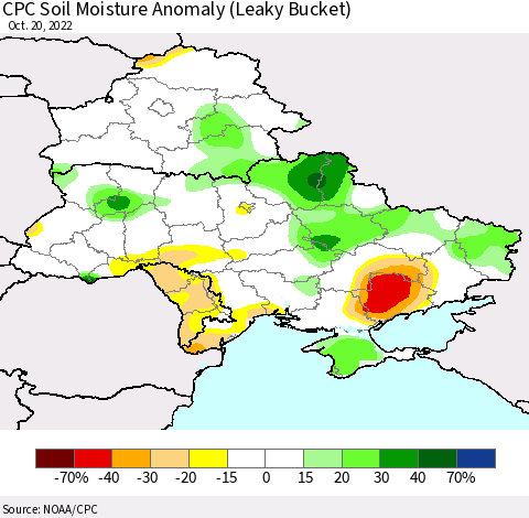 Ukraine, Moldova and Belarus CPC Soil Moisture Anomaly (Leaky Bucket) Thematic Map For 10/16/2022 - 10/20/2022