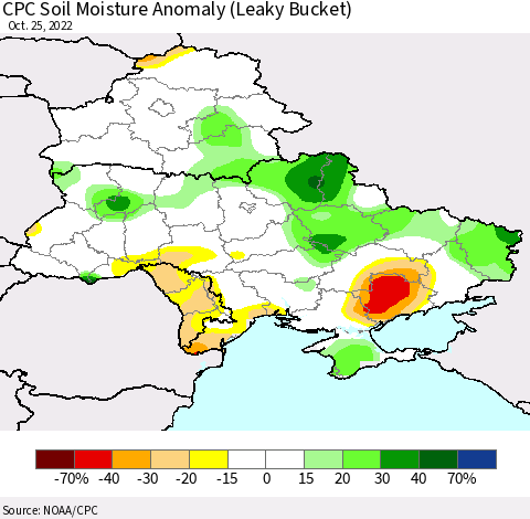Ukraine, Moldova and Belarus CPC Soil Moisture Anomaly (Leaky Bucket) Thematic Map For 10/21/2022 - 10/25/2022