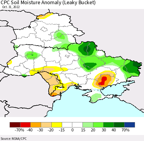 Ukraine, Moldova and Belarus CPC Soil Moisture Anomaly (Leaky Bucket) Thematic Map For 10/26/2022 - 10/31/2022