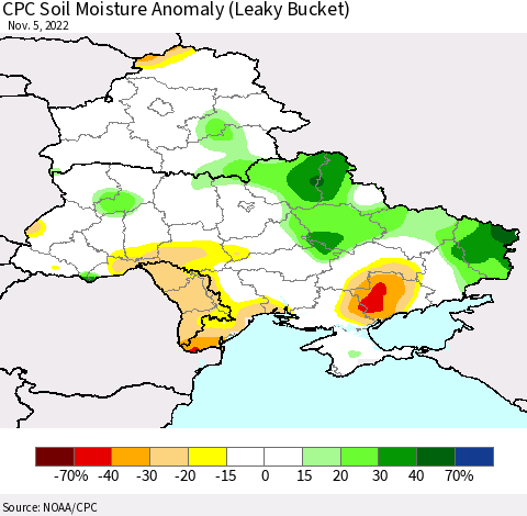 Ukraine, Moldova and Belarus CPC Soil Moisture Anomaly (Leaky Bucket) Thematic Map For 11/1/2022 - 11/5/2022