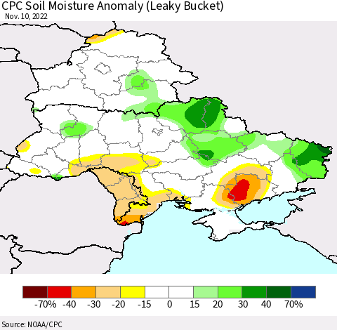 Ukraine, Moldova and Belarus CPC Soil Moisture Anomaly (Leaky Bucket) Thematic Map For 11/6/2022 - 11/10/2022