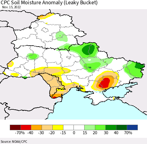 Ukraine, Moldova and Belarus CPC Soil Moisture Anomaly (Leaky Bucket) Thematic Map For 11/11/2022 - 11/15/2022