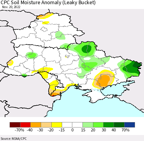 Ukraine, Moldova and Belarus CPC Soil Moisture Anomaly (Leaky Bucket) Thematic Map For 11/16/2022 - 11/20/2022