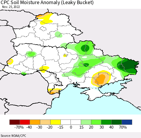 Ukraine, Moldova and Belarus CPC Soil Moisture Anomaly (Leaky Bucket) Thematic Map For 11/21/2022 - 11/25/2022