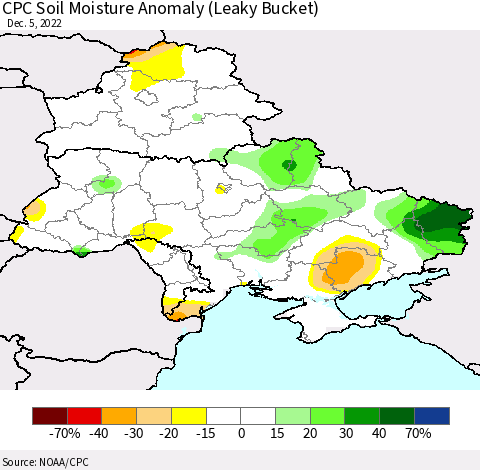 Ukraine, Moldova and Belarus CPC Soil Moisture Anomaly (Leaky Bucket) Thematic Map For 12/1/2022 - 12/5/2022