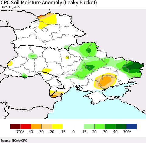 Ukraine, Moldova and Belarus CPC Soil Moisture Anomaly (Leaky Bucket) Thematic Map For 12/6/2022 - 12/10/2022