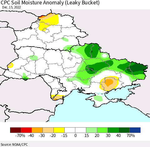 Ukraine, Moldova and Belarus CPC Soil Moisture Anomaly (Leaky Bucket) Thematic Map For 12/11/2022 - 12/15/2022