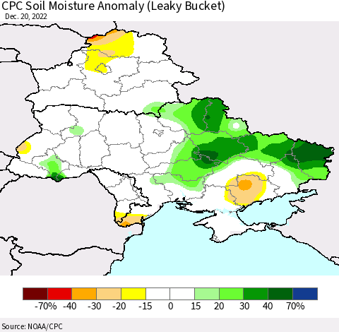Ukraine, Moldova and Belarus CPC Soil Moisture Anomaly (Leaky Bucket) Thematic Map For 12/16/2022 - 12/20/2022