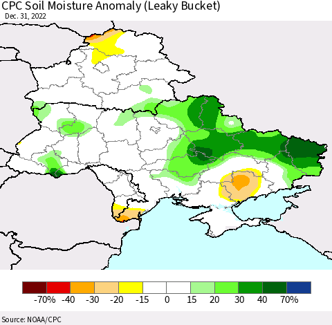 Ukraine, Moldova and Belarus CPC Soil Moisture Anomaly (Leaky Bucket) Thematic Map For 12/26/2022 - 12/31/2022