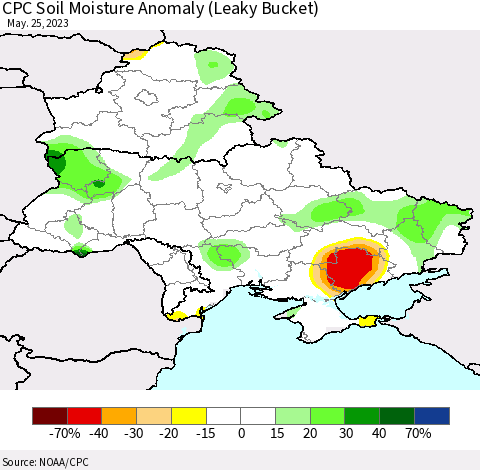 Ukraine, Moldova and Belarus CPC Soil Moisture Anomaly (Leaky Bucket) Thematic Map For 5/21/2023 - 5/25/2023