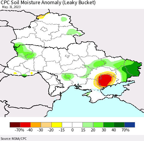 Ukraine, Moldova and Belarus CPC Soil Moisture Anomaly (Leaky Bucket) Thematic Map For 5/26/2023 - 5/31/2023