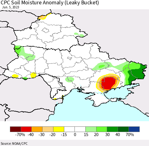 Ukraine, Moldova and Belarus CPC Soil Moisture Anomaly (Leaky Bucket) Thematic Map For 6/1/2023 - 6/5/2023
