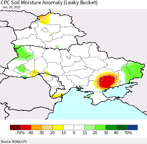 Ukraine, Moldova and Belarus CPC Soil Moisture Anomaly (Leaky Bucket) Thematic Map For 6/16/2023 - 6/20/2023