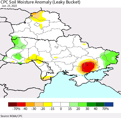 Ukraine, Moldova and Belarus CPC Soil Moisture Anomaly (Leaky Bucket) Thematic Map For 6/21/2023 - 6/25/2023